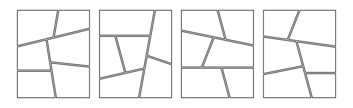 Set of collage grid manga comic storyboard layout panel blank template. Empty page frame for comic book, photo collage, poster, flyer. Vector illustration