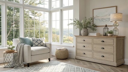 Bright and inviting living room interior with a cozy chill area and decorative elements for a relaxed atmosphere