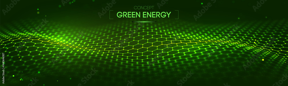Poster background green hexagon abstract tech futuristic energy blue pattern digital. light texture science