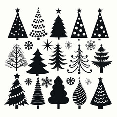 "Christmas Tree Silhouette Vector Collection in Minimalist and Festive Styles for Holiday Design Projects"