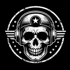 Stylized Skull Head Art in Grunge Style, Black and White