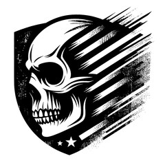 Stylized Skull Head Art in Grunge Style, Black and White