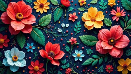 Intricate floral tapestry, rich texture, vibrant hues, design element, vintage