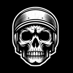 Stylized Skull Head Art in Grunge Style, Black and White