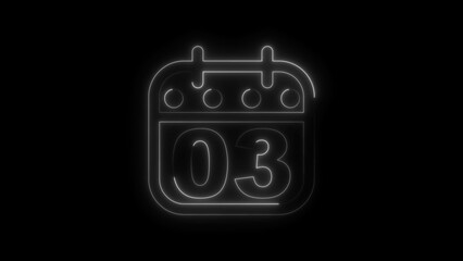 Neon calendar illustration of the 3rd day of the month.