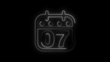 Neon calendar illustration of the 7th day of the month.