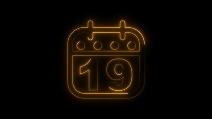 Neon calendar illustration of the 19th day of the month.