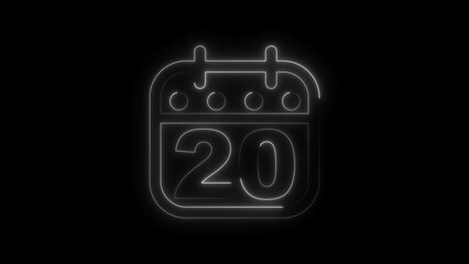 Neon calendar illustration of the 20th day of the month.