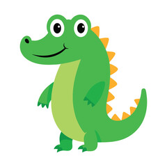 Cartoon green alligator with orange spikes standing isolated on white background illustration
