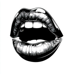 lips silhouette , black and white illustration isolated on white background
