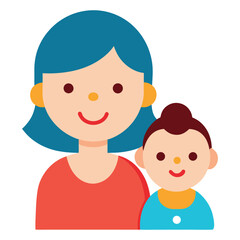 Flat vector illustration of a mother and child smiling happily together