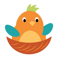 Cute cartoon bird sitting in nest illustration for children and baby decor