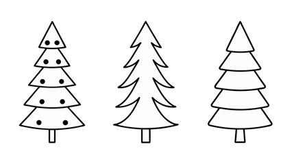 set of christmas tree line art vector