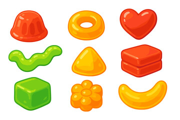 Colorful assorted gummy candies arranged in a fun layout ready for enjoyment