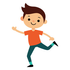 Fototapeta premium Cheerful cartoon boy running with a smile and brown hair illustration