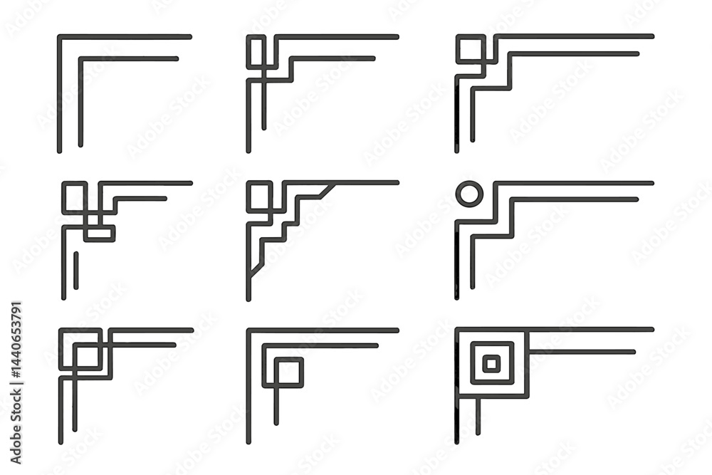 Poster geometric design showcasing various line patterns in a grid format with a modern aesthetic and minim