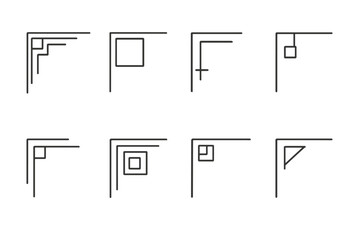 Geometric design patterns with lines and squares showcasing various arrangements and orientations in a minimalist style