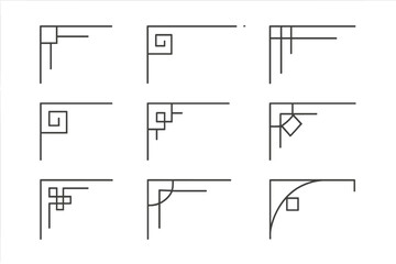 Unique geometric corner designs showcasing various line patterns in a grid format for artistic inspiration