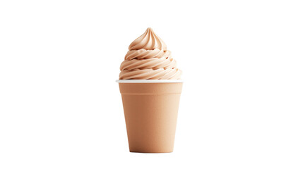 Delicious Chocolate Soft Serve Ice Cream in a Paper Cup with a Whimsical Swirl on a Transparent Background