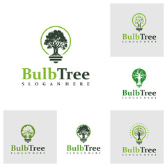 Set of Bulb Tree logo design concept vector. Tree Bulb Logo Design Template. Creative Symbol. Icon