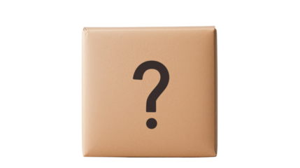 Tan Square Block Featuring a Question Mark Symbol on Transparent Background