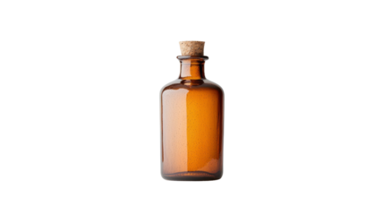 Vintage Amber Glass Bottle with Cork Stopper on Transparent Background