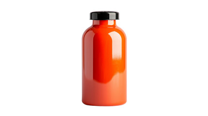Vibrant Orange Glass Bottle with Black Cap Against Transparent Background