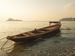 Fototapeta premium Rustic Filipino Banka Boat on Coastal Waters