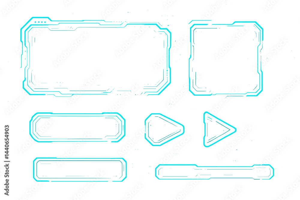 Poster digital interface design elements featuring geometric shapes and lines for user interface applicatio