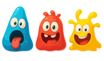 Colorful cartoon characters with expressive faces and playful designs showcase creativity and joy in a vibrant setting