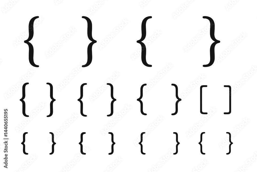 Poster various shapes and sizes of curly brackets and square brackets displayed on a white background for d