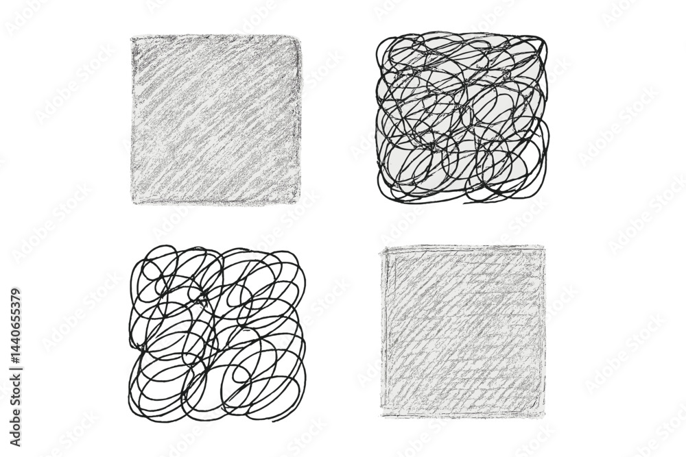 Poster abstract sketches of different textures and patterns on a plain background