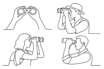 People using binoculars for birdwatching in a natural setting during daylight hours