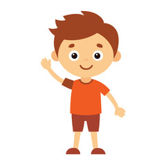 Cartoon boy waving hand illustration cheerful kid character on white background
