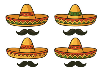 Colorful sombreros and mustaches displayed in a vibrant design, celebrating Mexican culture and festivities