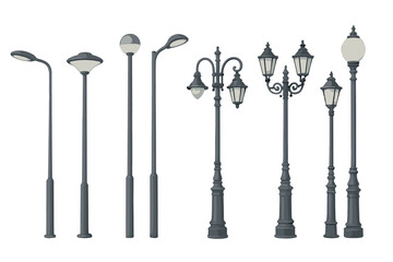 Various styles of street lamps designed for different urban landscapes and architectural themes © icon_art