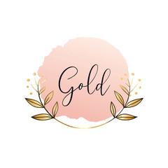 Elegant Gold and Blush Pink Watercolor Logo Design with Floral Wreath