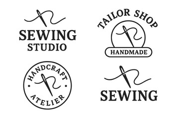 Creative logos showcasing sewing and tailor services in a modern and artistic style for craft enthusiasts at various locations