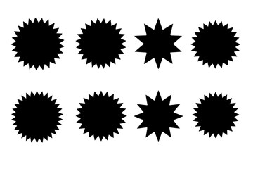 Unique black star shapes arranged in a grid pattern on a white background for graphic design projects