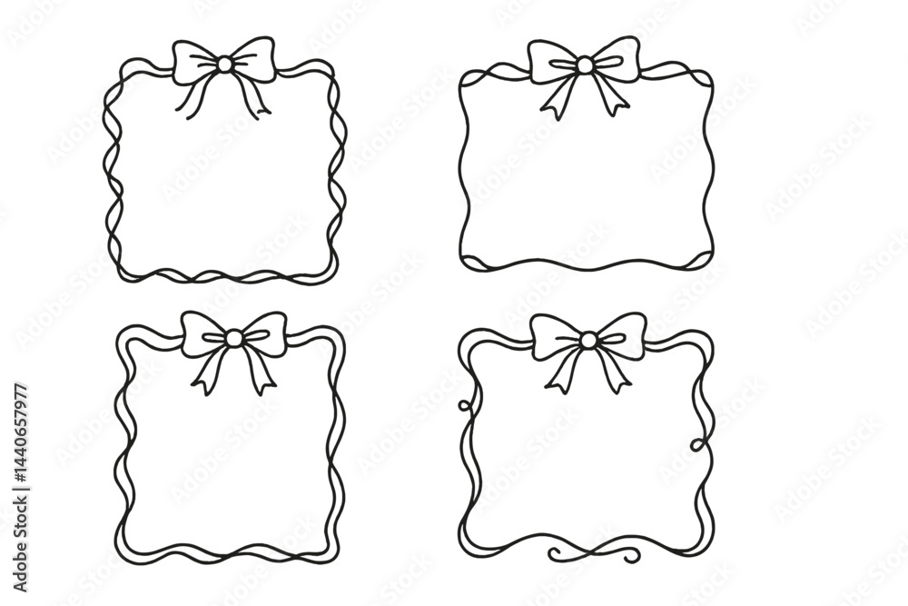 Poster decorative frames with bows designed for creative projects, showcasing four distinct styles for arti