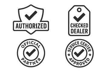 Various approval badges representing authorized and official statuses for service providers and dealers