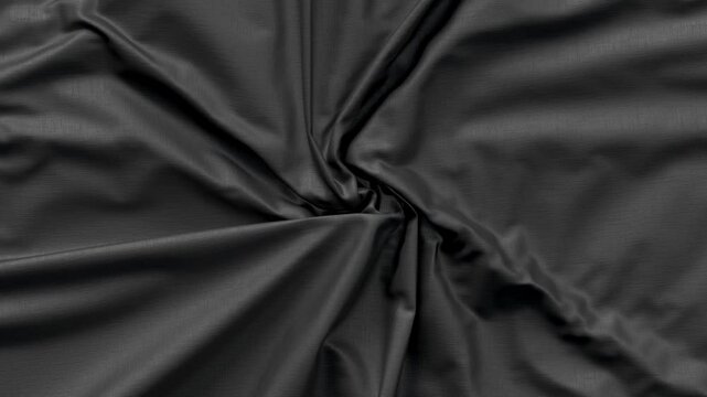 Black folded swirl fabric material mockup, looped animation