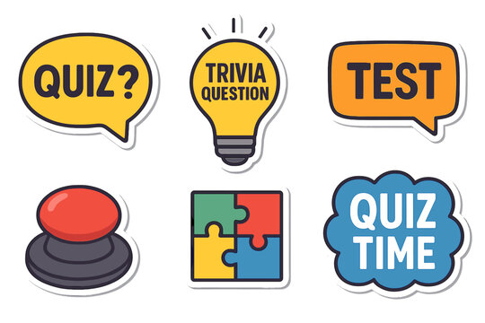 Engaging quiz and trivia icons designed for educational games and activities featuring vibrant colors