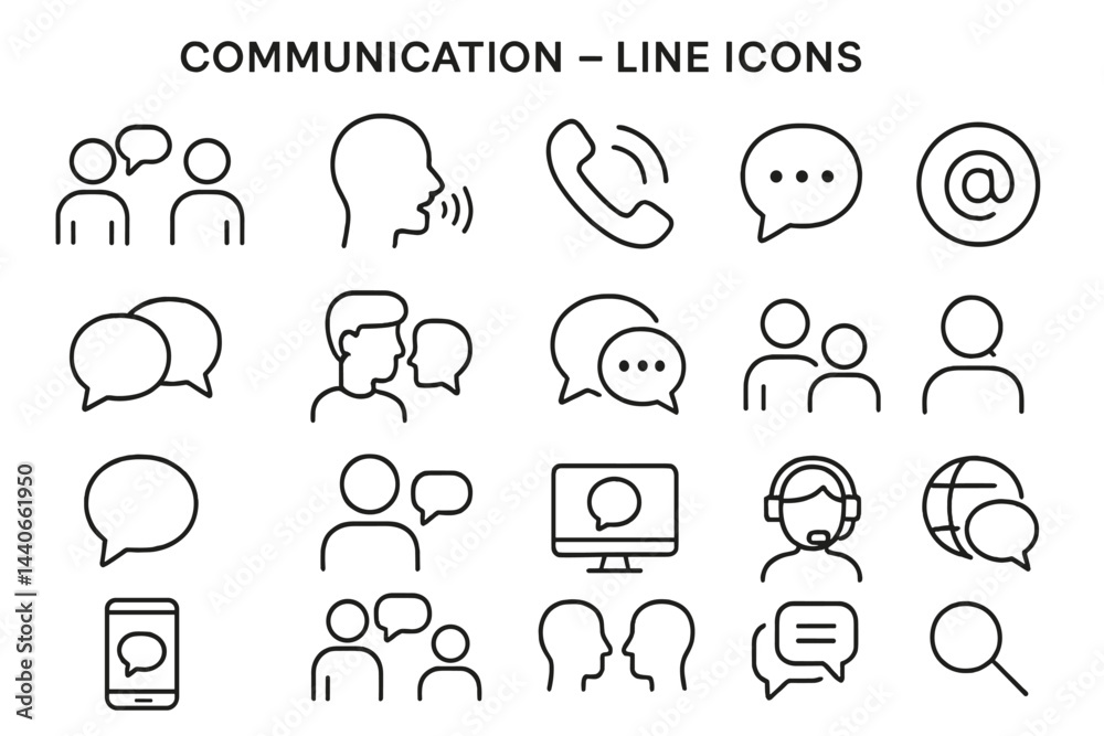 Poster variety of communication icons displaying different interaction methods and tools for modern communi