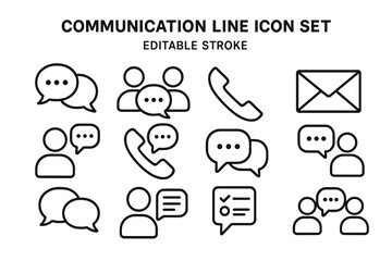 Various communication icons showcasing speech bubbles, people, phone, and email symbols representing different conversation methods and connections