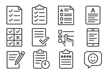 Collection of checklist and note-taking icons illustrating organization and task management techniques