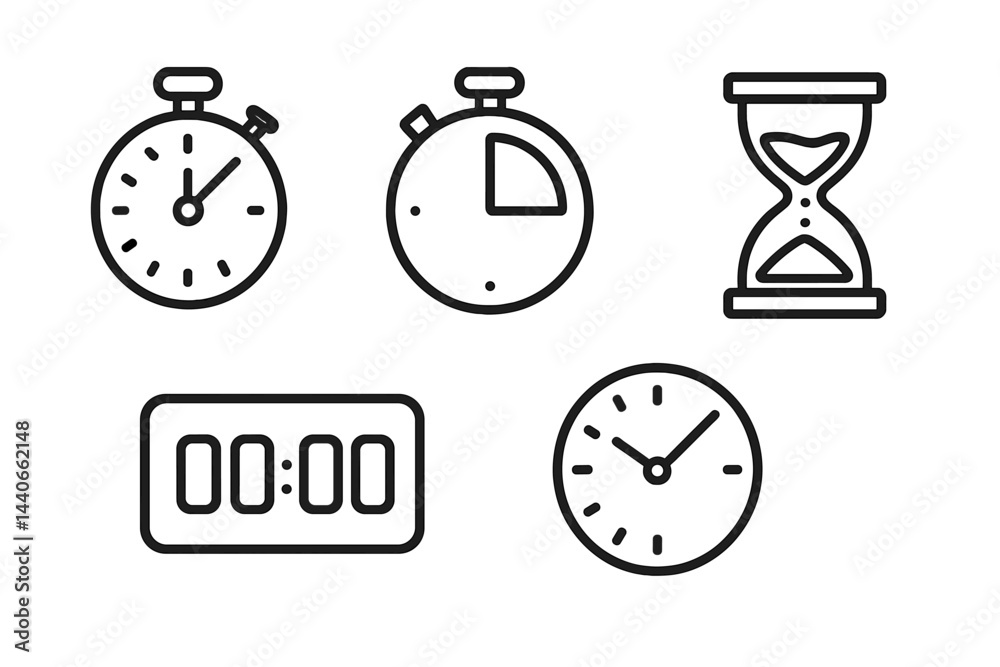 Poster various types of timekeeping devices representing different methods of measuring time in a simple, c