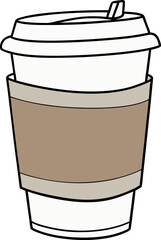 High-Quality Vector Illustration of a Coffee Cup with Sleek Sleeve – Perfect for Trendy Cafés, Coffee Shops, and Digital Beverage Branding, Ideal for Marketing, Commercial, and Creative Use