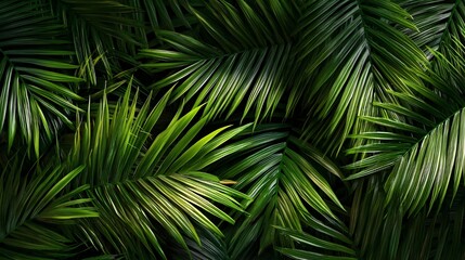 Lush Green Leaves: A close-up shot of verdant palm fronds, showcasing their intricate textures and the vibrant energy of tropical foliage.