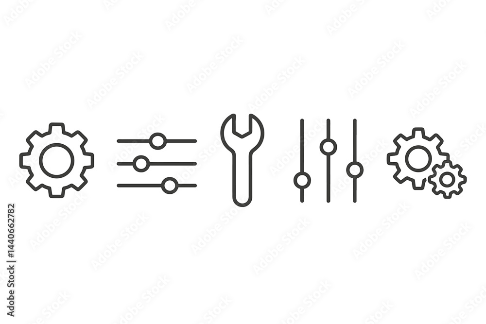 Poster icons depicting tools and settings for adjustments in design and technology applications showcasing 